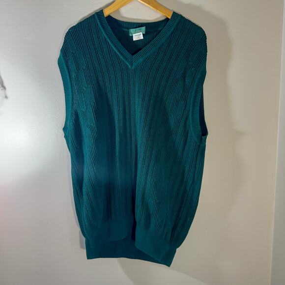 90s Michael Thomas Ltd Teal Egyptian Nile Cotton Knit Sweater Vest Made in USA - Picture 1 of 6